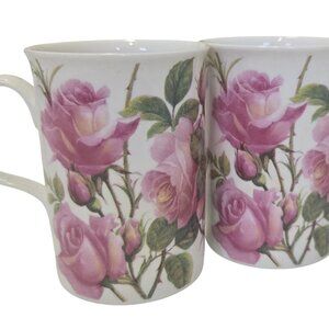 VTG English Rose Roy Kirkham Bone China Coffee Mug set of 2